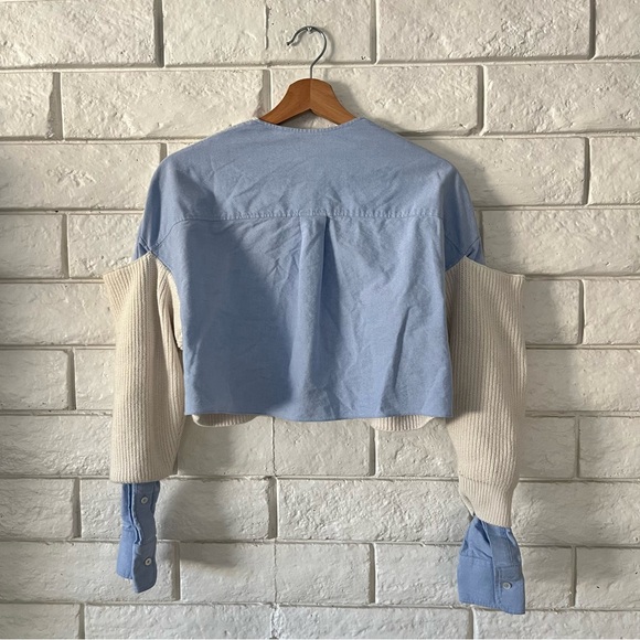 alexanderwang.t Layered-Look Cutout Combo Top Knit Denim White Blue Size XS - Picture 5 of 6